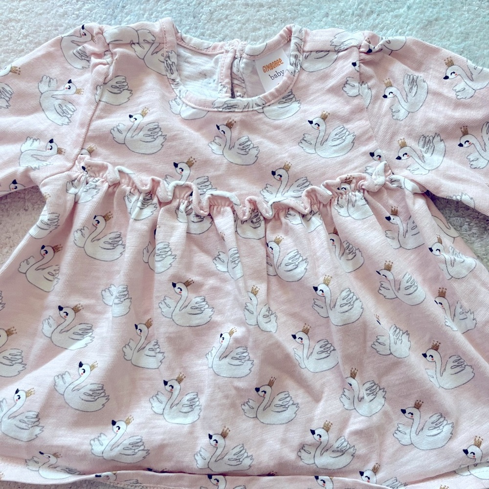 Gymboree Baby Pink Swan Print Top - 6-12 Months